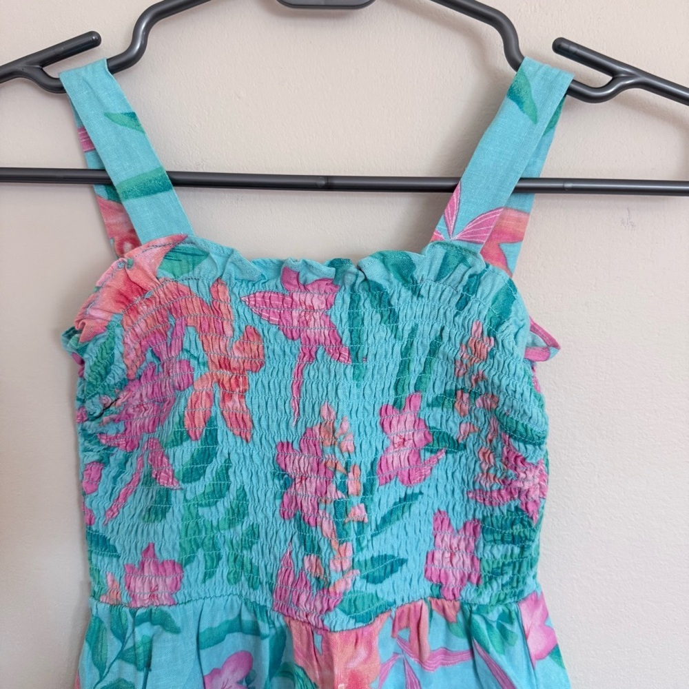 Gymboree Girls Tropical Smocked Ruffle Dress Splish-Splash Blue sise 7 - Picture 5 of 8